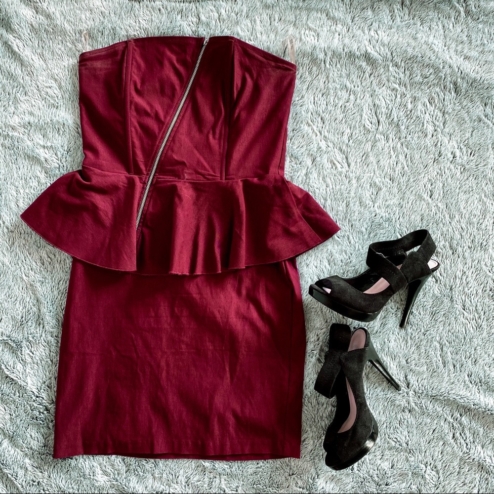 Red Cross Zip Peplum Lucky Day Cocktail Dress